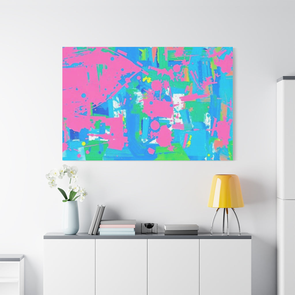 Neon Splash Abstract Canvas Print – Bright Pink & Aqua Modern Wall Art