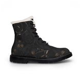 Women's Black Rose Fur-Lined Leather Boots — Warm Winter Lace-Up Combat Style thumbnail 5