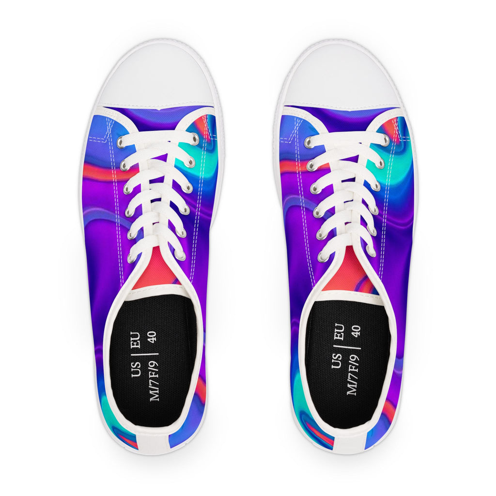 Women's Low Top Sneakers — Iridescent Purple Blue Swirl Casual Canvas Shoes