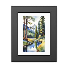 Framed painting of a forest scene with trees and a lake.