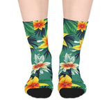 Tropical Floral Mid-Length Socks — Green Hibiscus Beach Print thumbnail 1