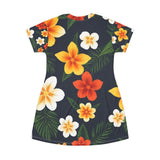 Tropical Plumeria Floral T-Shirt Dress – Hawaiian Beach AOP Print thumbnail 2