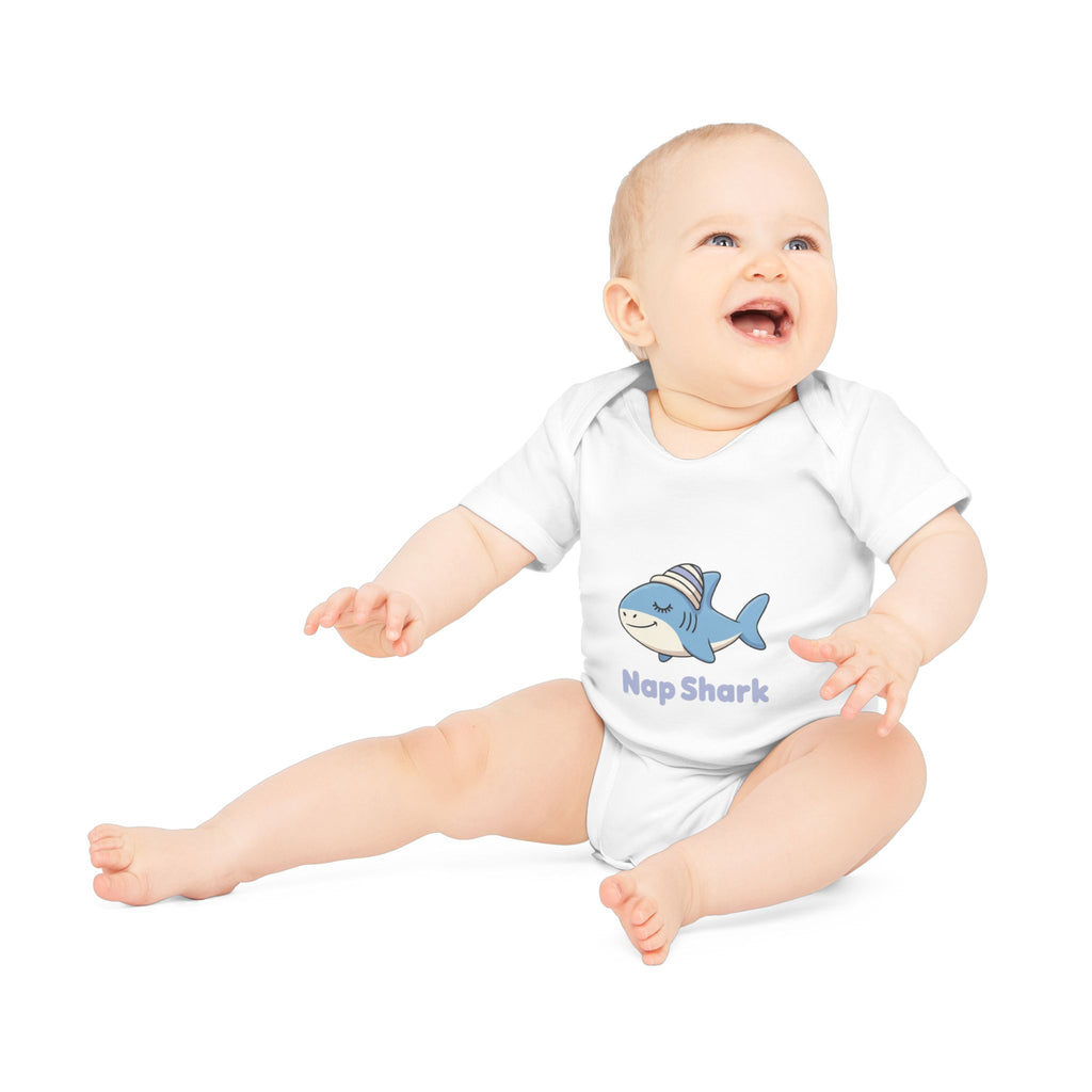 Nap Shark Baby Bodysuit – Cute Organic Short Sleeve Onesie for Naptime