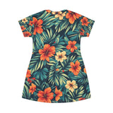 Floral Hibiscus T-Shirt Dress — Tropical All-Over Print Summer Dress thumbnail 2