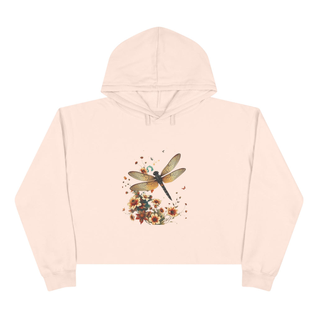 Dragonfly Floral Crop Hoodie — Botanical Watercolor Dragonfly Graphic