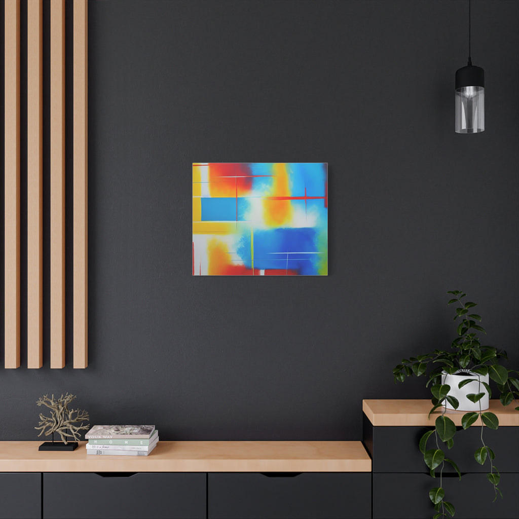 Abstract Color Field Matte Canvas Print — Vibrant Blue, Yellow & Red Stretched Wall Art