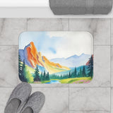 Mountain Sunrise Bath Mat — Watercolor Landscape Non-Slip Bathroom Rug thumbnail 4