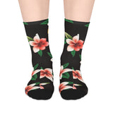 Tropical Plumeria Mid-Length Socks — Floral Black Crew Socks thumbnail 1