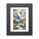 Framed Mountain Landscape Poster — Colorful Watercolor Cabin Print thumbnail 1