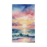 Sunset Ocean Watercolor Hand Towel — Beach Waves Sunrise Kitchen Towel thumbnail 1