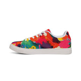 Men's Low-Top Leather Sneakers — Vibrant Multicolor Abstract Paint Splash Design thumbnail 4