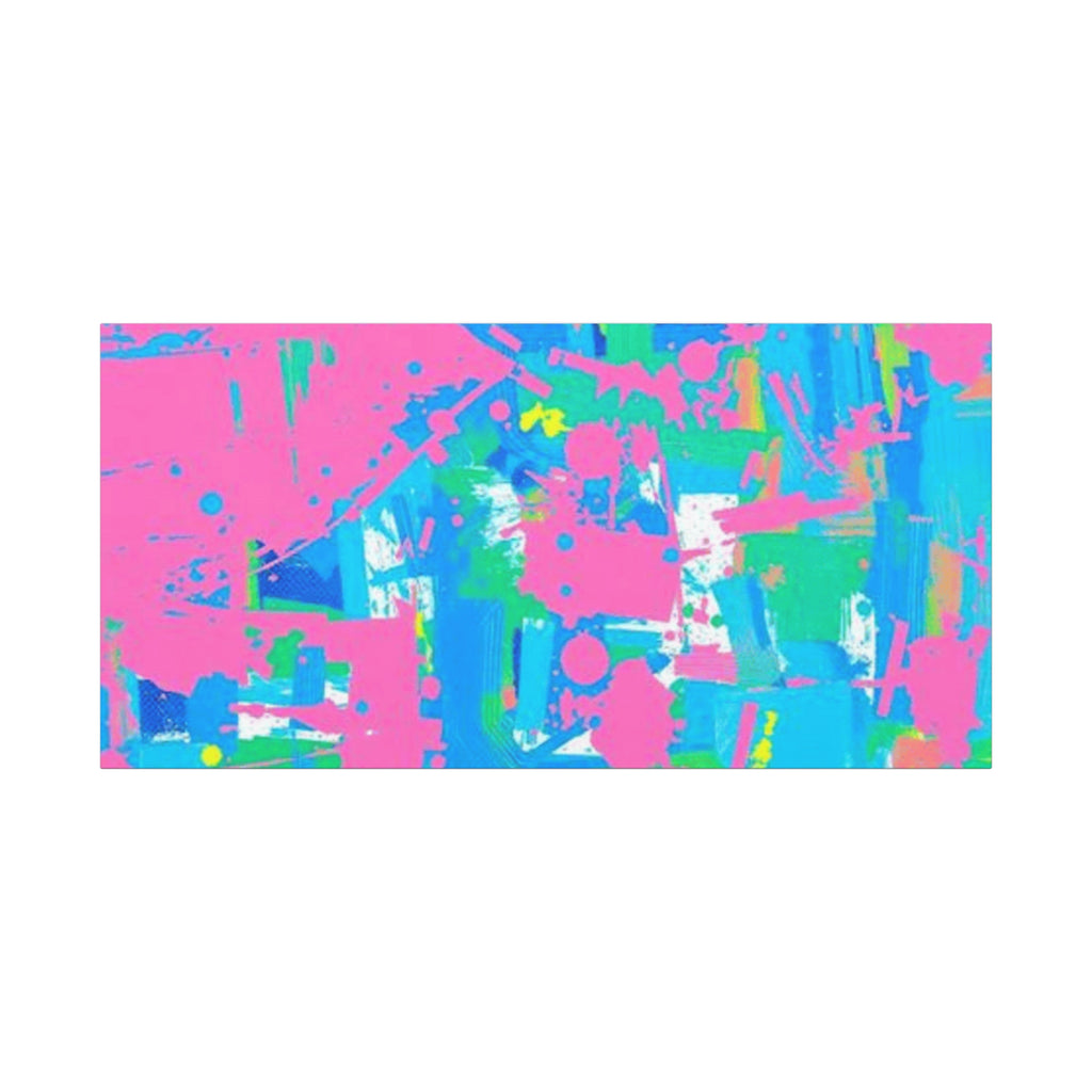 Neon Splash Abstract Canvas Print – Bright Pink & Aqua Modern Wall Art