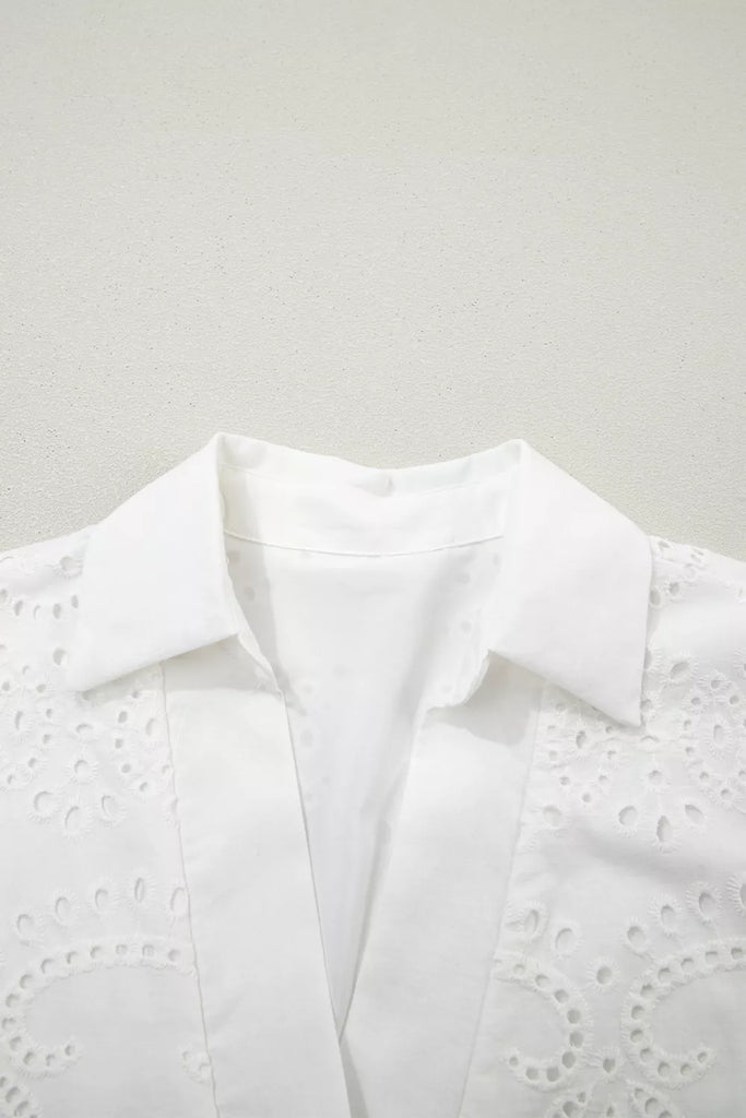 Solid Color Eyelet Embroidered T Shirt Mini Dress