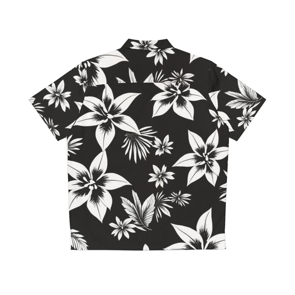 Black & White Tropical Hawaiian Shirt — Men's Floral AOP Button-Up