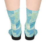Aqua Tile Mid-Length Socks — Soft Blue Watercolor Pattern thumbnail 2