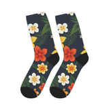 Tropical Floral Mid-Length Socks — Yellow & Orange Plumeria Design thumbnail 8