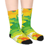 Colorful Abstract Art Mid-Length Socks — Bright Yellow Green Paint Splash Design thumbnail 4