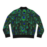 Peacock Feather All-Over Print Bomber Jacket — Women's Vibrant Green Blue Statement Outerwear thumbnail 2