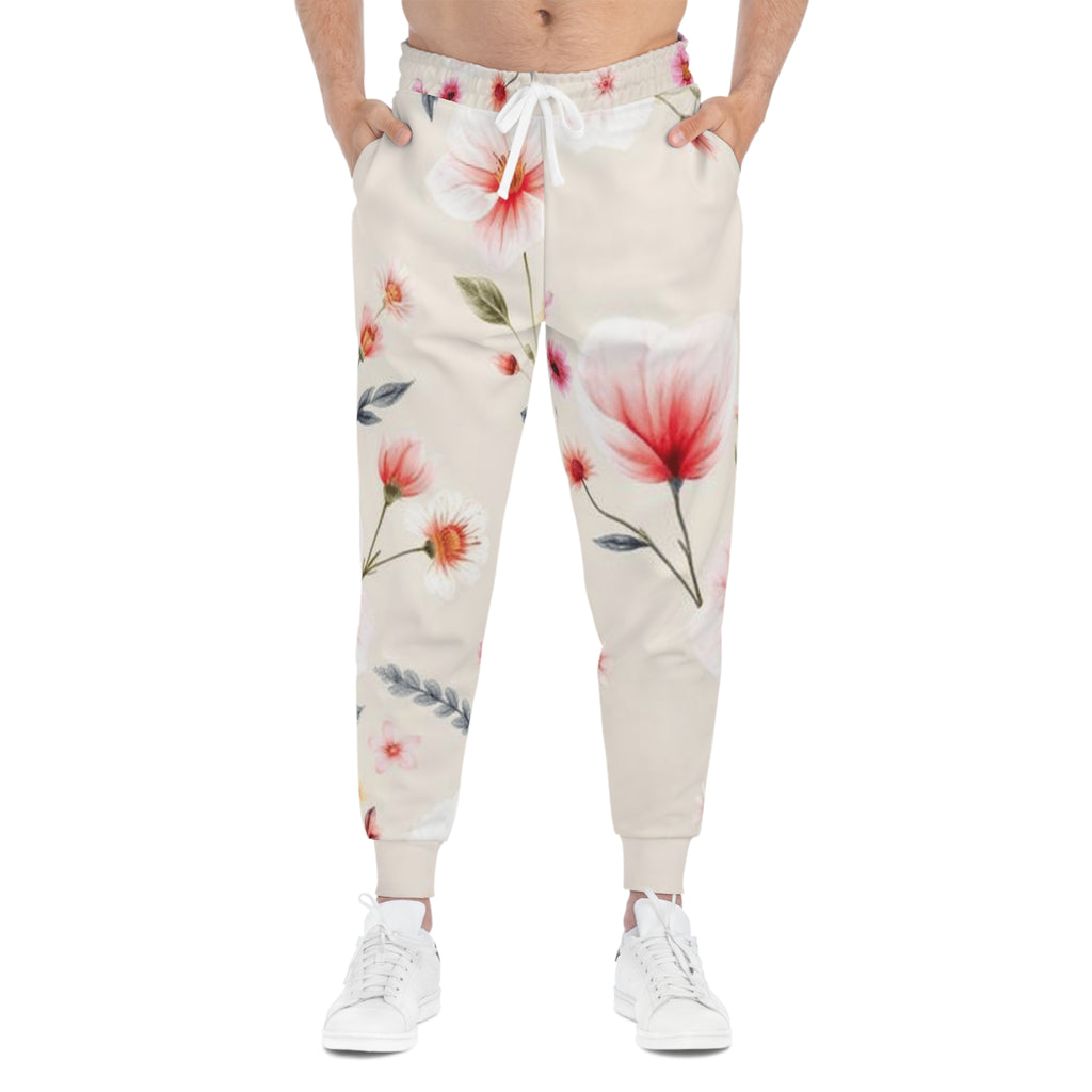 Floral Blush Athletic Joggers — Pink Watercolor Blossom All-Over Print
