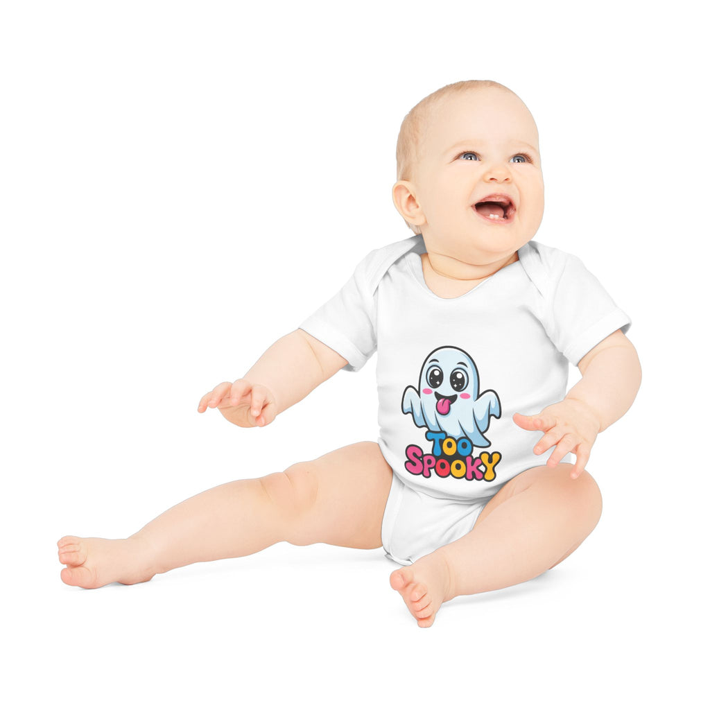 Baby Bodysuit — Cute 'Too Spooky' Ghost Halloween Organic Short Sleeve Onesie