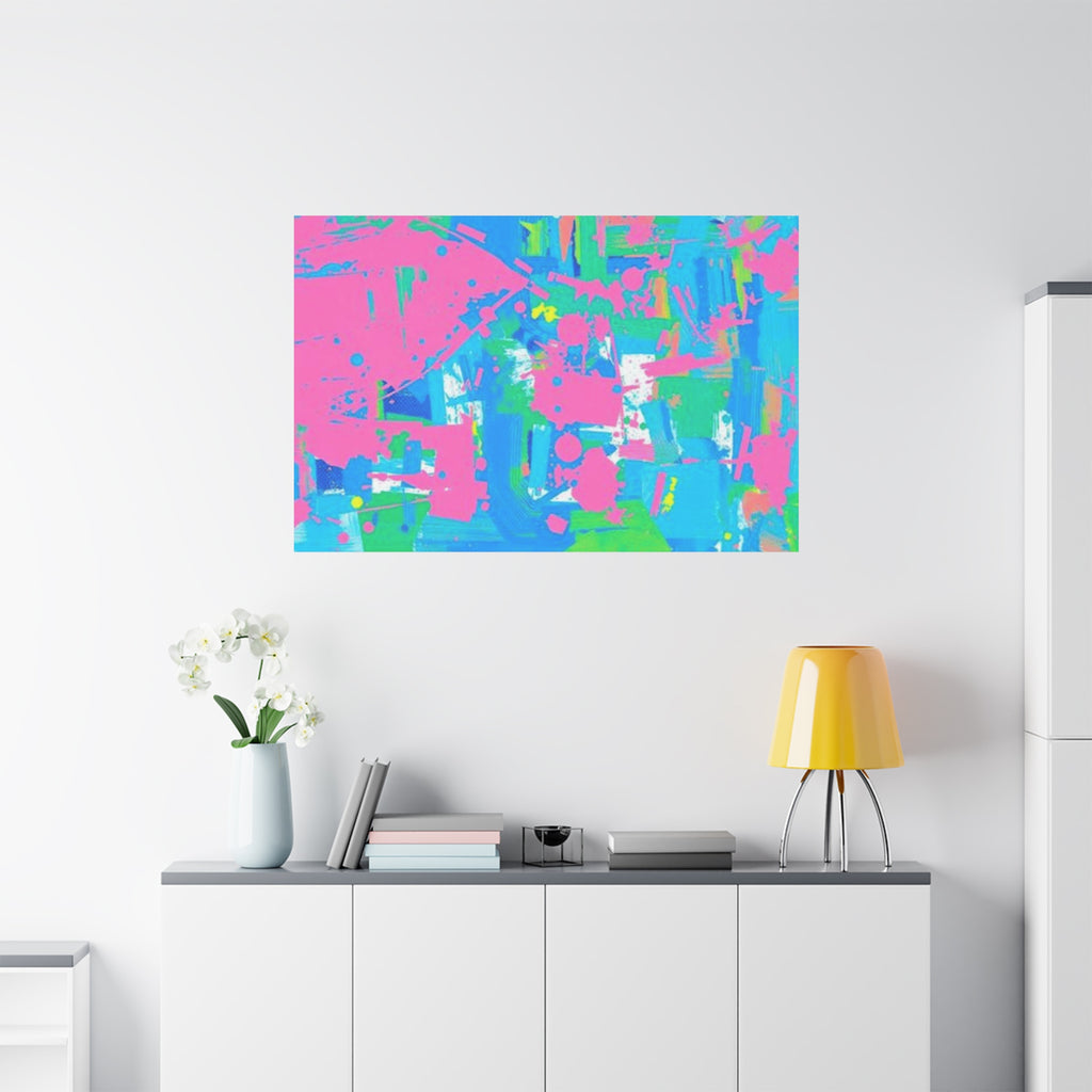 Neon Splash Abstract Canvas Print – Bright Pink & Aqua Modern Wall Art