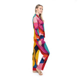Colorful Abstract Satin Pajama Set — Women's Vibrant Lounge PJs thumbnail 5