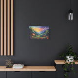 Sunset Valley Landscape Canvas Print — Cottage, Mountains & Wildflowers Matte Stretched thumbnail 9