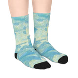 Aqua Tile Mid-Length Socks — Soft Blue Watercolor Pattern thumbnail 4