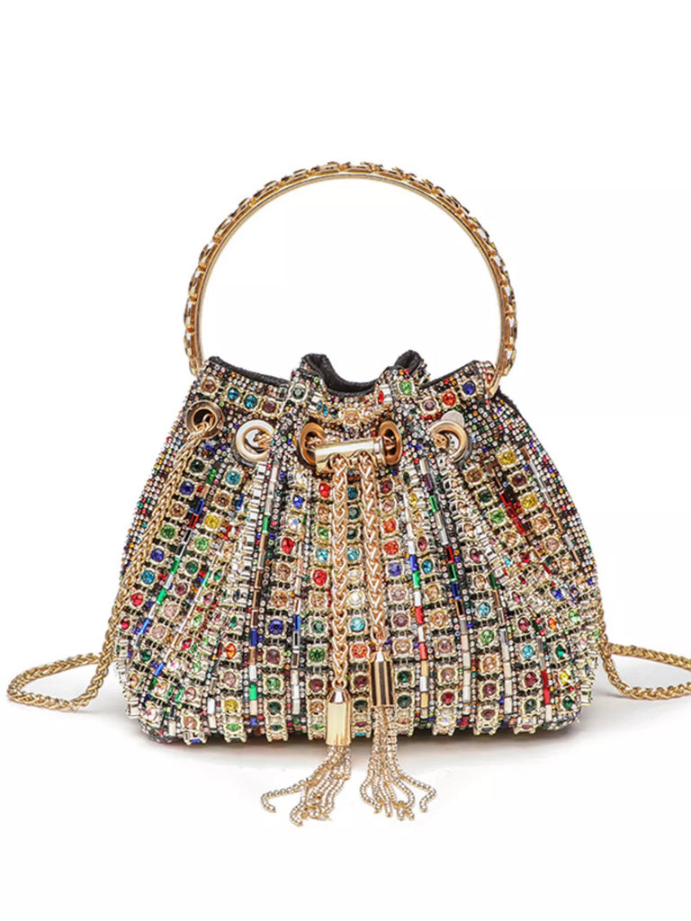Rhinestone Embellished Bucket Crossbody Bag