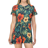 Floral Hibiscus T-Shirt Dress — Tropical All-Over Print Summer Dress thumbnail 3