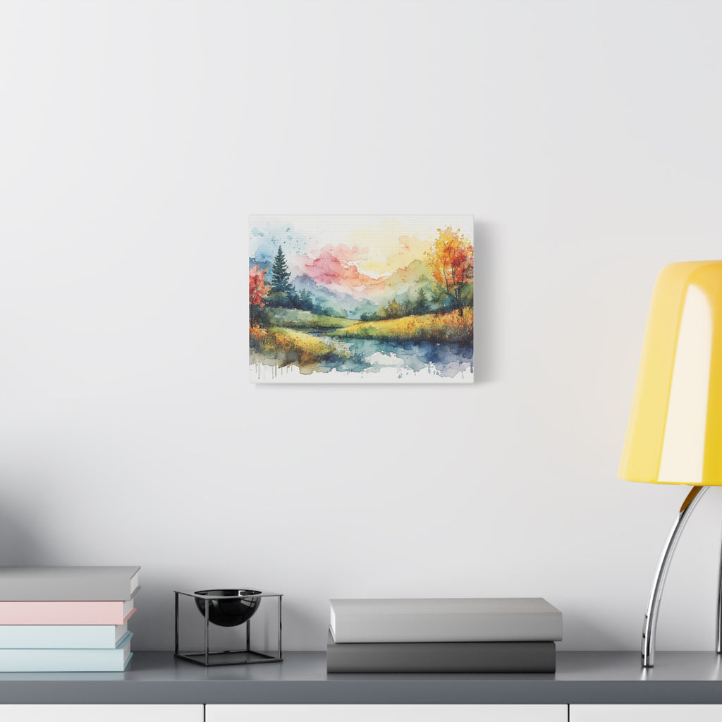 Watercolor Mountain Landscape Matte Canvas Wall Art, Stretched 1.25"