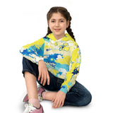 Kids Abstract Watercolor Hoodie – Blue & Yellow All-Over Print thumbnail 7