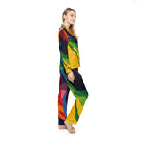Women's Satin Pajama Set — Colorful Abstract Wave Print Sleepwear thumbnail 7