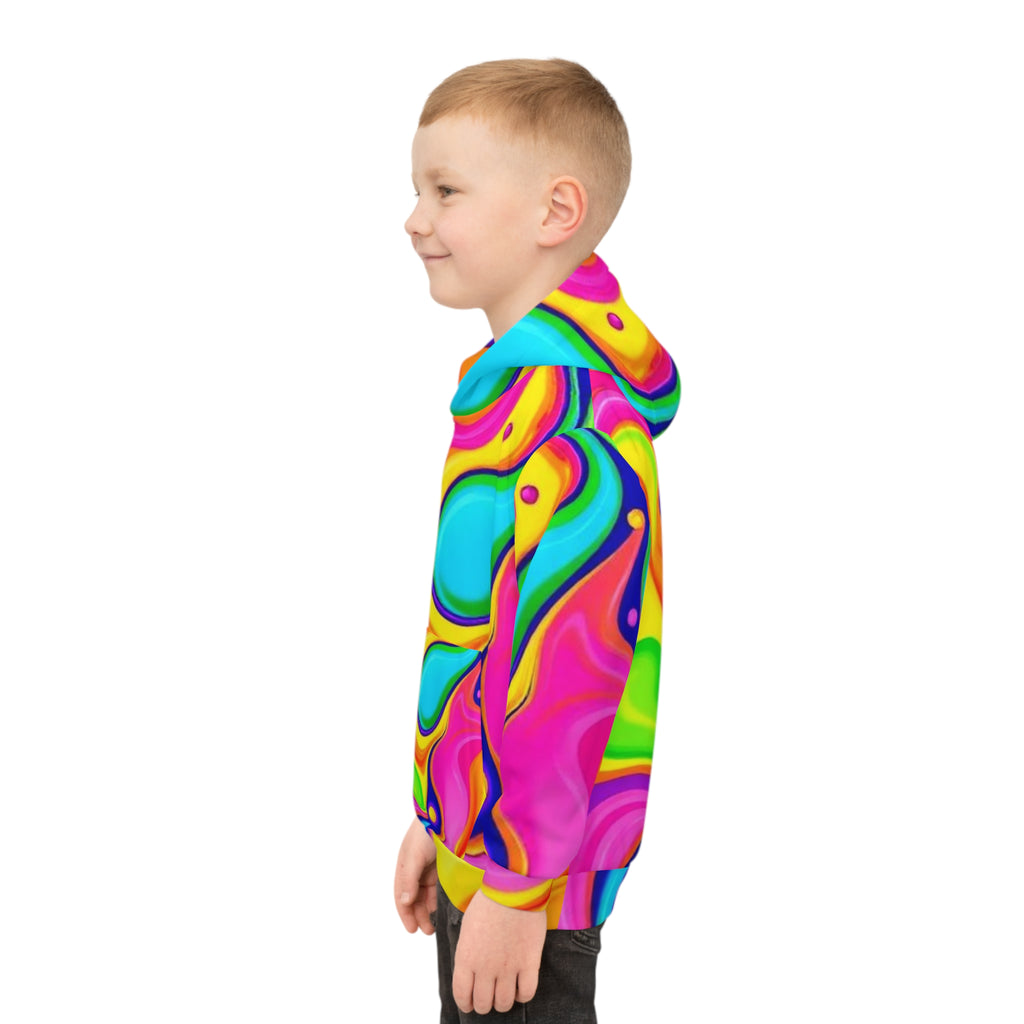 Kids' Psychedelic Rainbow Hoodie — Vibrant Swirl All-Over Print