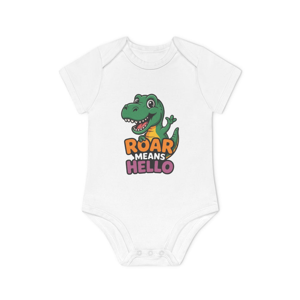 Baby Bodysuit — Cute Dinosaur “Roar Means Hello” Organic Short Sleeve