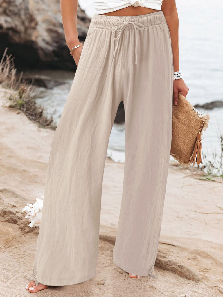 Full Size Drawstring Wide Leg Pants Plus Size