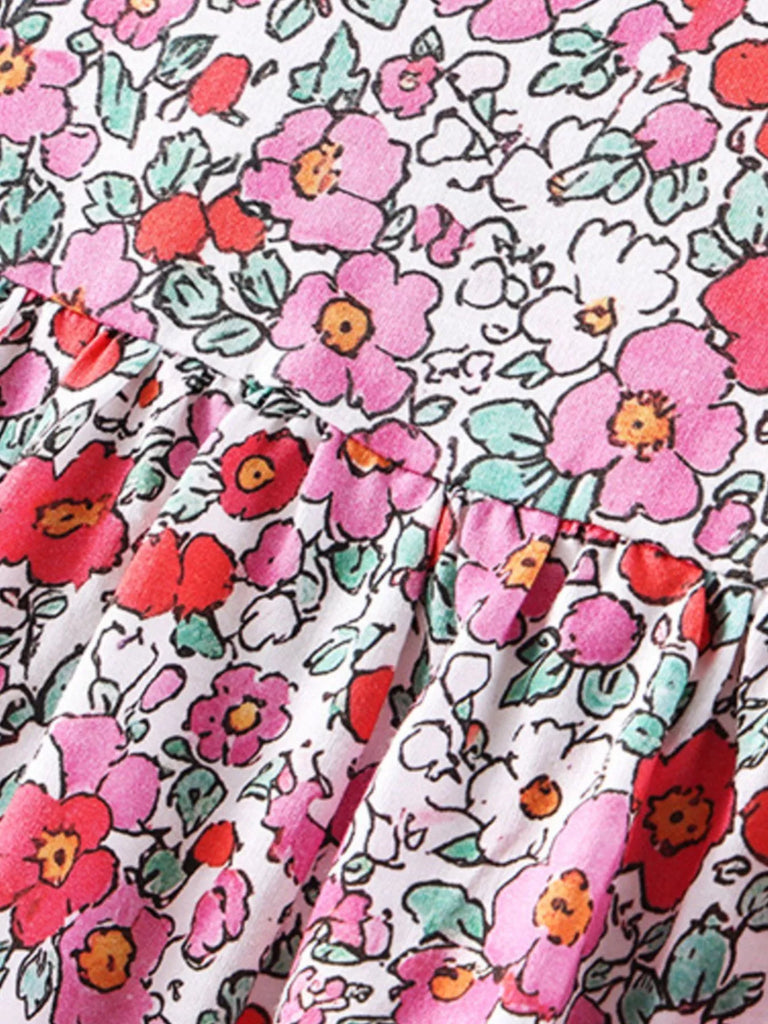 Children's Floral Print Short Sleeve A-Line Dress