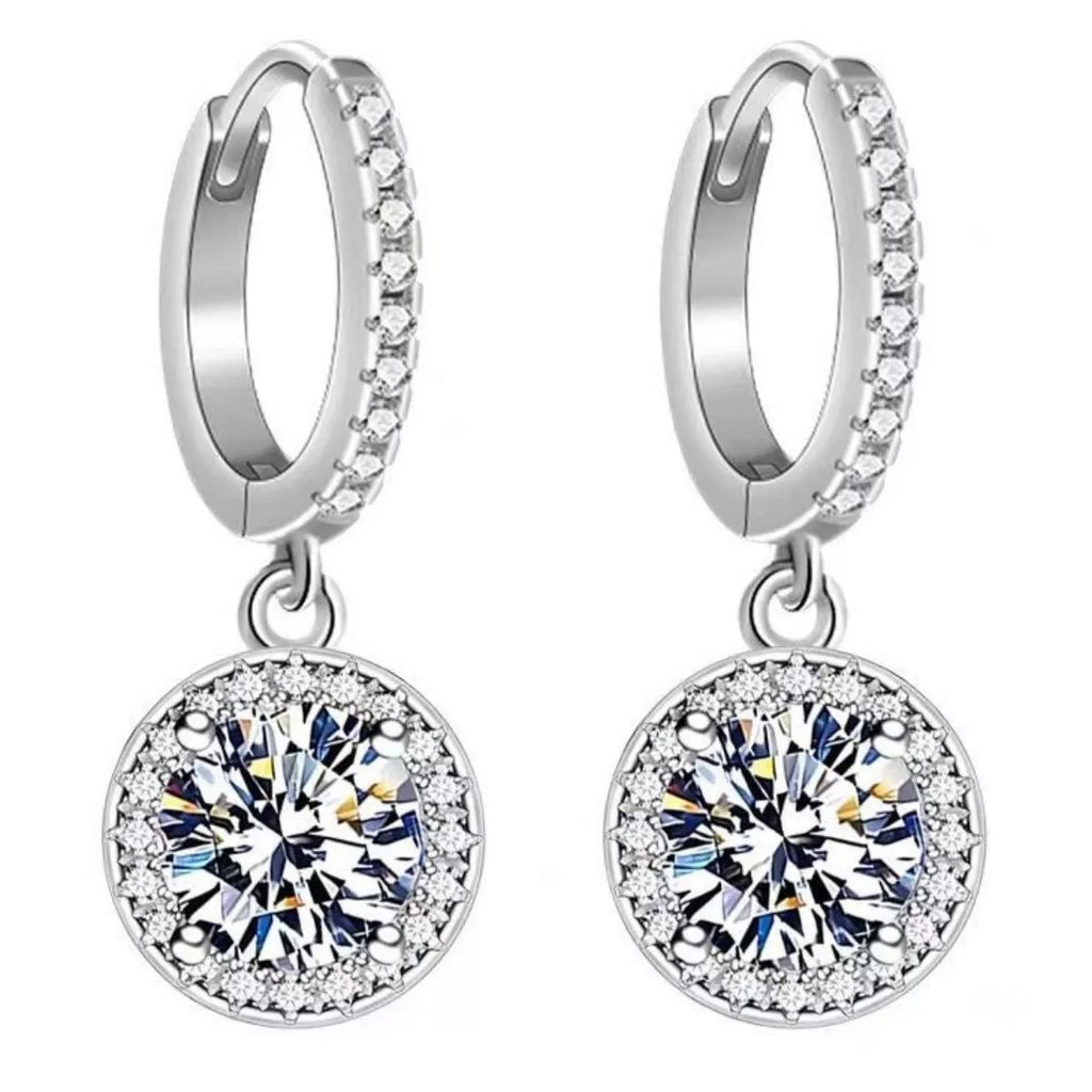 1 Carat 925 Sterling Silver Moissanite Hoop Drop Earrings
