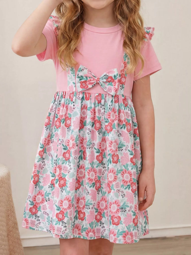 Children's Floral Print Bow Detail Dress