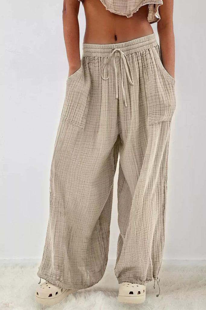 Loose Fit Gauze Pants with Drawstring Waist