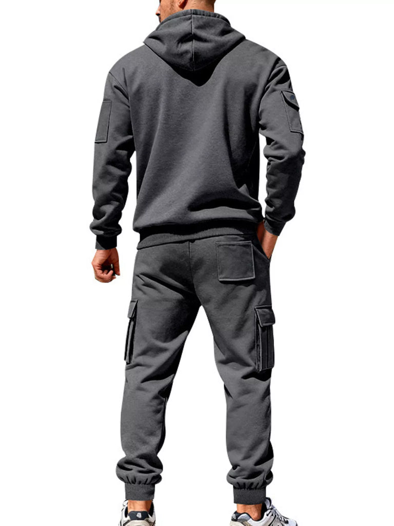 Men's Plus Size Casual Zip-Up Hoodie and Cargo Pants Set