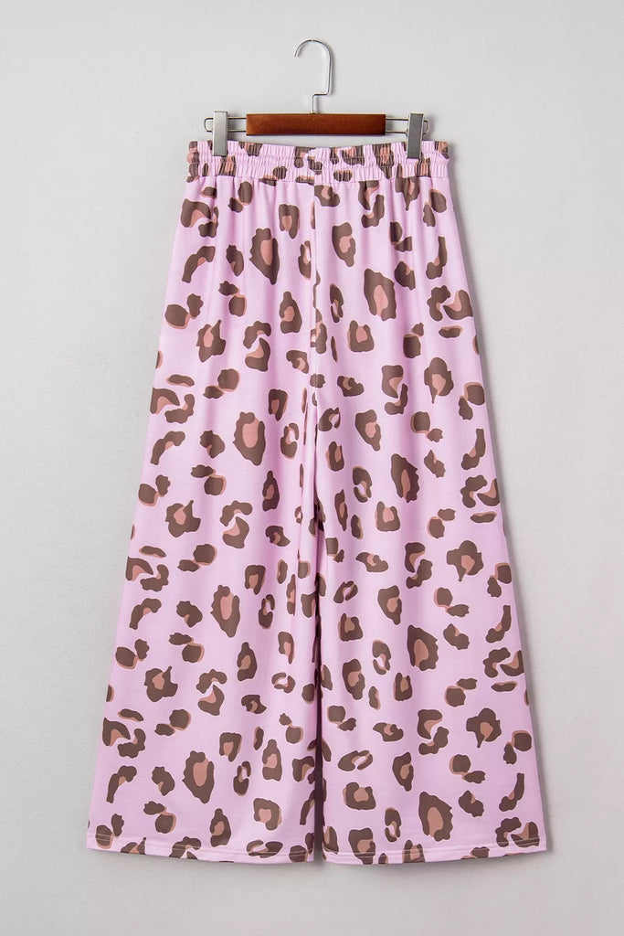 Drawstring Leopard Print Patch Pocket Loose Pants