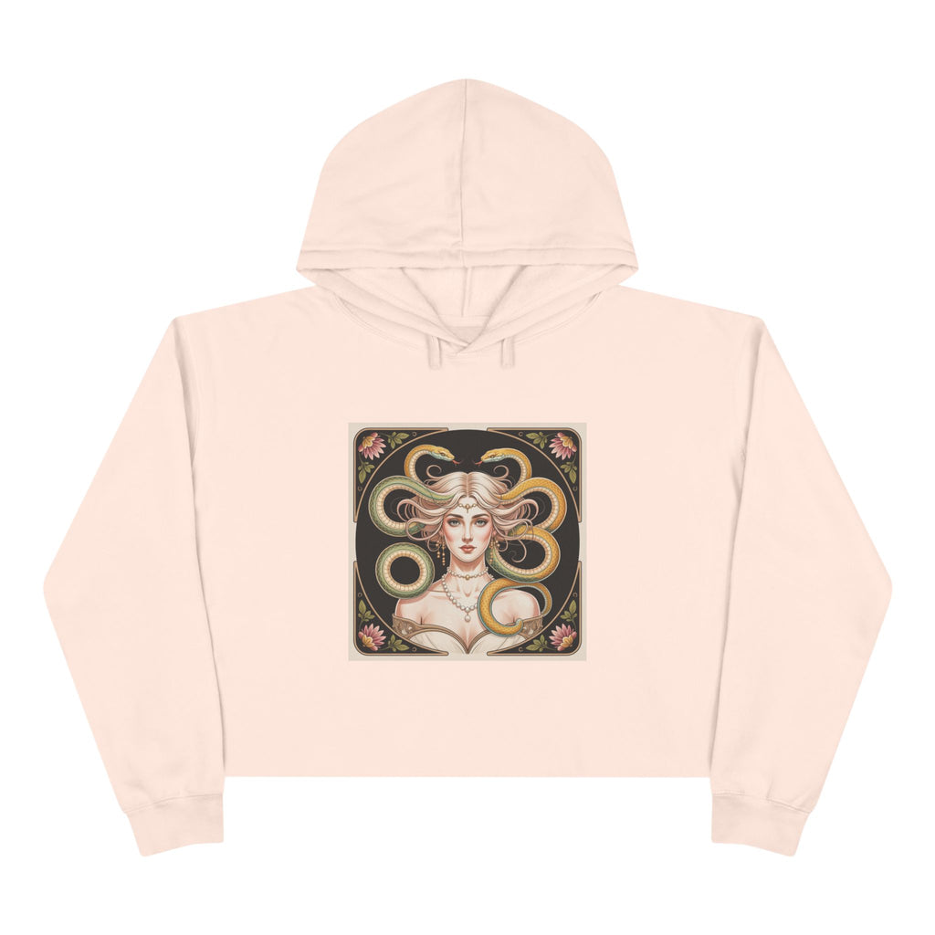 Art Nouveau Medusa Crop Hoodie — Vintage Goddess Graphic