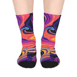 Psychedelic Swirl Mid-Length Socks — Vibrant Abstract Marble Design thumbnail 1