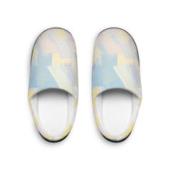 Pair of slip-on shoes with abstract pattern on a white background