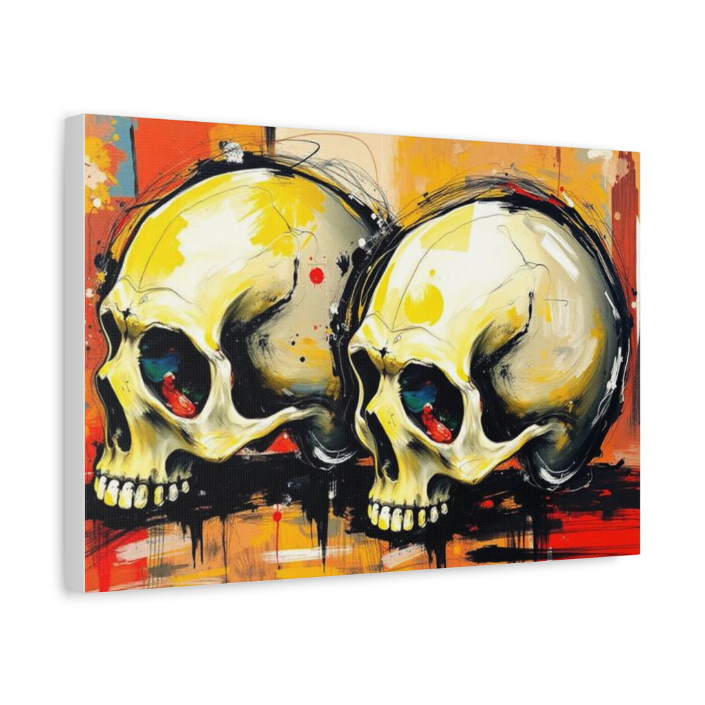 Skull Art Canvas Print – Colorful Graffiti Double Skulls Matte Stretched Wall Art