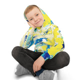 Kids Abstract Watercolor Hoodie – Blue & Yellow All-Over Print thumbnail 10