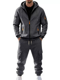 Men's Plus Size Casual Zip-Up Hoodie and Cargo Pants Set thumbnail 9