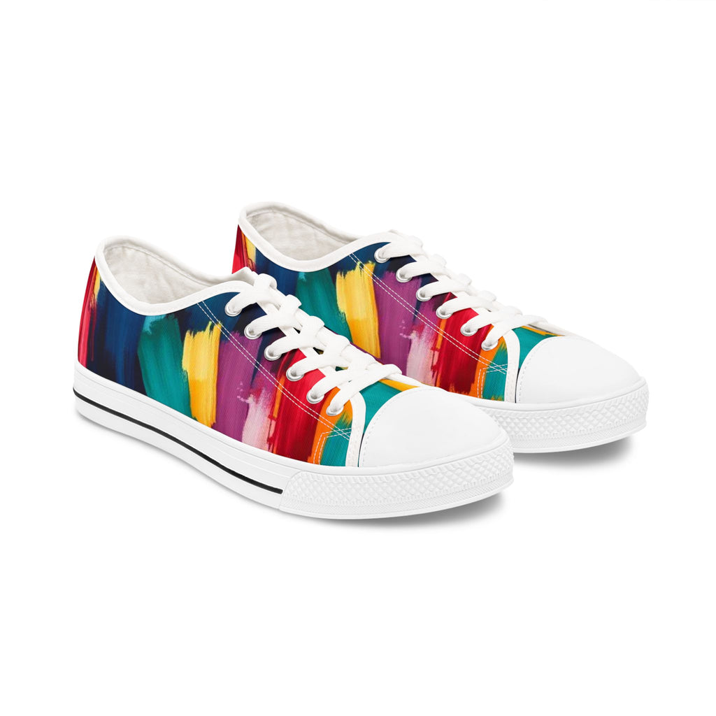 Abstract Rainbow Brushstroke Low Top Sneakers — Colorful Women's Canvas Shoes