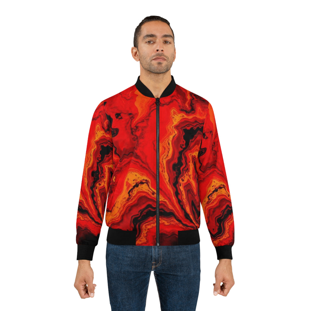 Red Lava Marble Bomber Jacket — Bold All-Over Print Men's Jacket